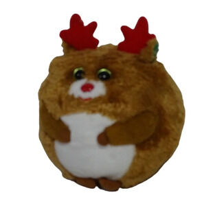 Ty Beanie Hoofer Ball Plush Reindeer Christmas Toy With Red Antlers 2011 5 inch